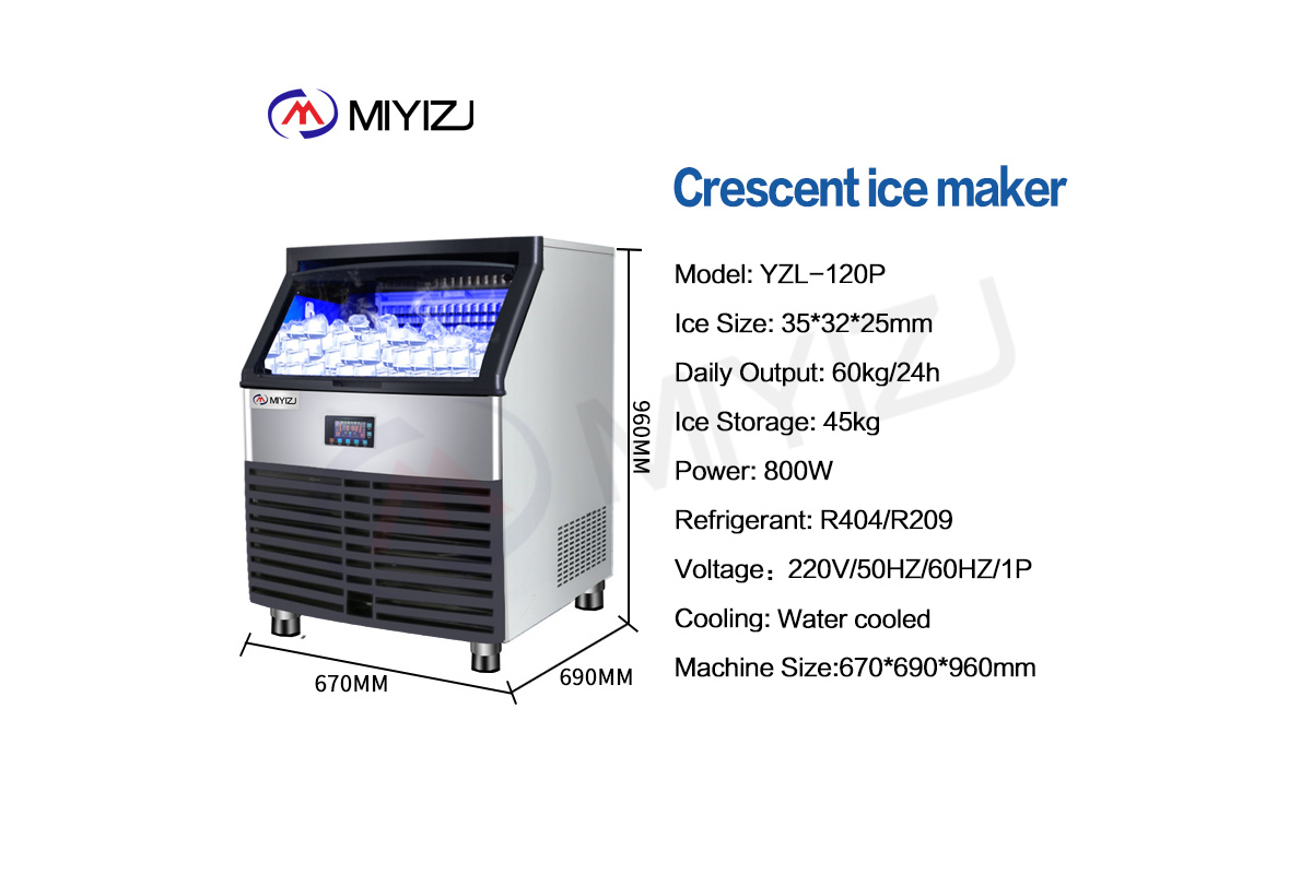 Integrated crescent ice machine